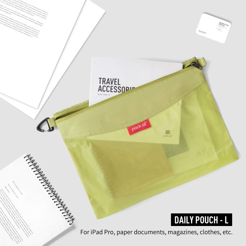 pack all 3 Pcs Water-resistant Material Zipper Pouch Set, Mesh Zipper Bags for Storage, Travel, Office (Green) - Image 4